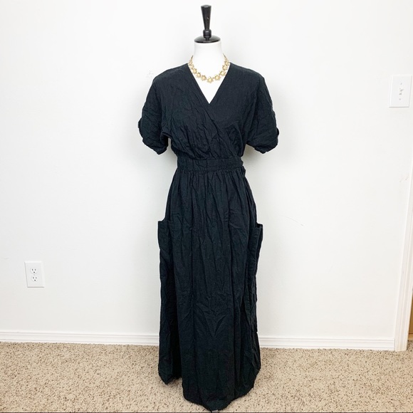 Urban Outfitters Dresses & Skirts - UO Black Linen Wrap Maxi Dress Size Medium